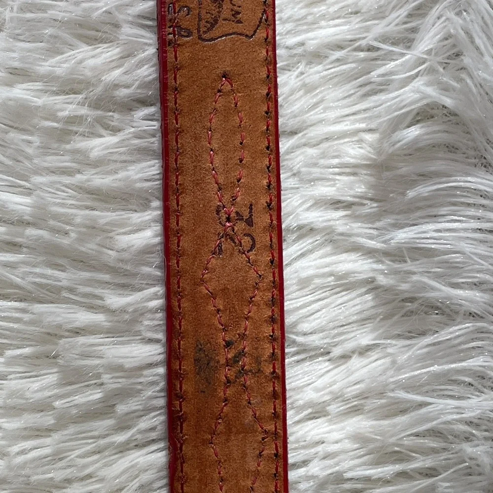 Vintage Circle Y of Yoakum Leather Belt Sz 32 USA Red & Blue‎ Western USA Texas